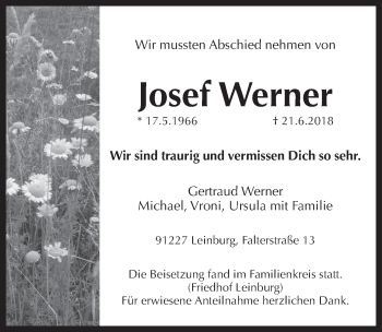 Traueranzeige von Josef Werner von Pegnitz-Zeitung