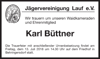 Traueranzeige von Karl Büttner von Pegnitz-Zeitung
