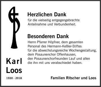 Traueranzeige von Karl Loos von Pegnitz-Zeitung
