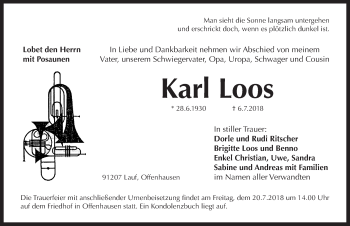 Traueranzeige von Karl Loos von Pegnitz-Zeitung