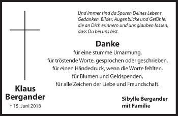Traueranzeige von Klaus Bergander von Hersbrucker Zeitung