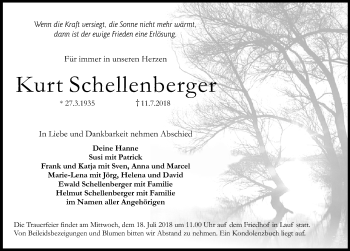 Traueranzeige von Kurt Schellenberger von Pegnitz-Zeitung