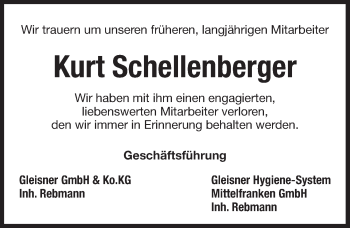 Traueranzeige von Kurt Schellenberger von Pegnitz-Zeitung