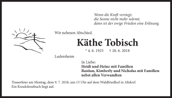 Traueranzeige von Käthe Tobisch von Der Bote