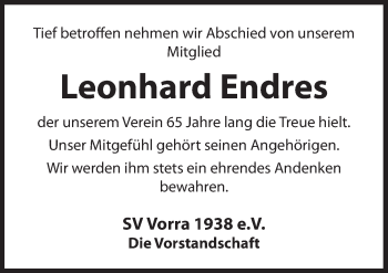 Traueranzeige von Leonhard Endres von Hersbrucker Zeitung