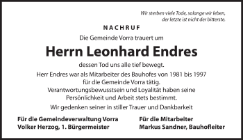 Traueranzeige von Leonhard Endres von Hersbrucker Zeitung