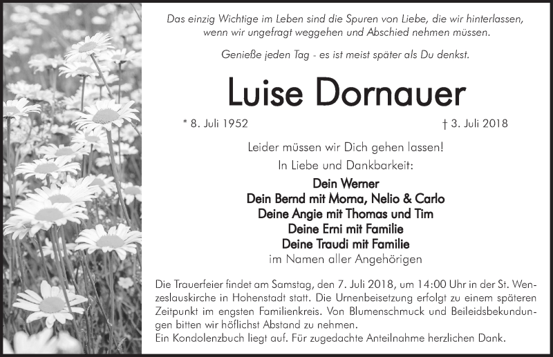  Traueranzeige für Luise Dornauer vom 05.07.2018 aus Hersbrucker Zeitung