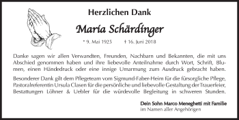 Traueranzeige von Maria Schärdinger von Hersbrucker Zeitung
