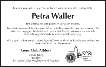 Traueranzeige von Petra Waller von Der Bote