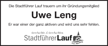 Traueranzeige von Uwe Leng von Pegnitz-Zeitung