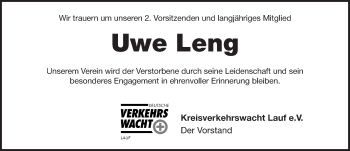 Traueranzeige von Uwe Leng von Pegnitz-Zeitung