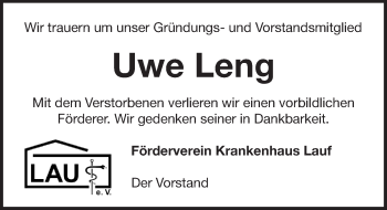 Traueranzeige von Uwe Leng von Pegnitz-Zeitung