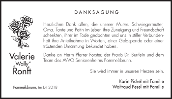 Traueranzeige von Valerie Ronft von Hersbrucker Zeitung