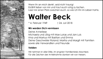 Traueranzeige von Walter Beck von Hersbrucker Zeitung