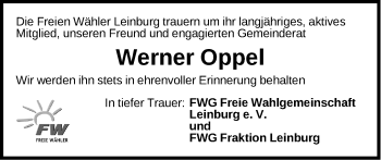 Traueranzeige von Werner Oppel von Der Bote
