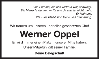 Traueranzeige von Werner Oppel von Der Bote