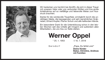 Traueranzeige von Werner Oppel von Der Bote