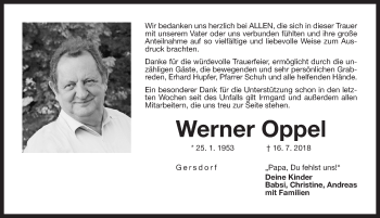 Traueranzeige von Werner Oppel von Pegnitz-Zeitung