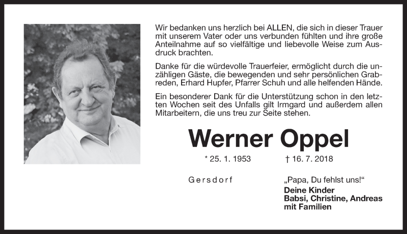  Traueranzeige für Werner Oppel vom 28.07.2018 aus Hersbrucker Zeitung