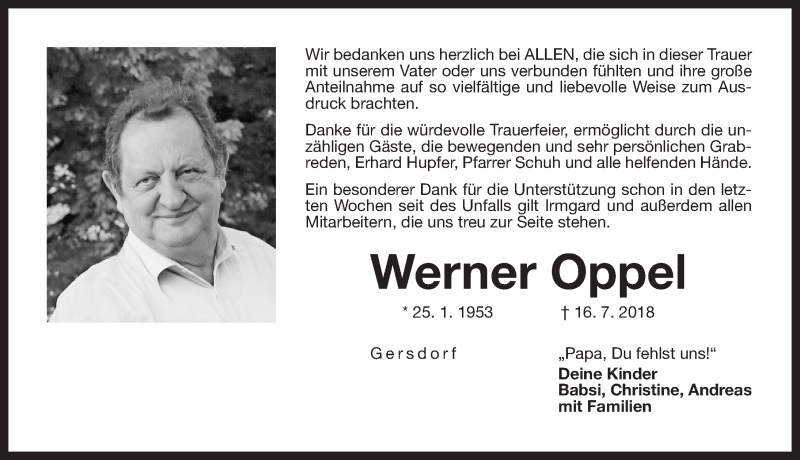  Traueranzeige für Werner Oppel vom 28.07.2018 aus Pegnitz-Zeitung