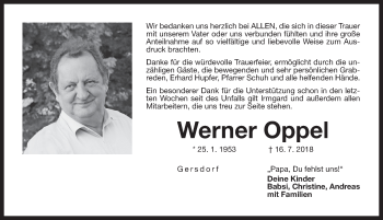 Traueranzeige von Werner Oppel von Hersbrucker Zeitung