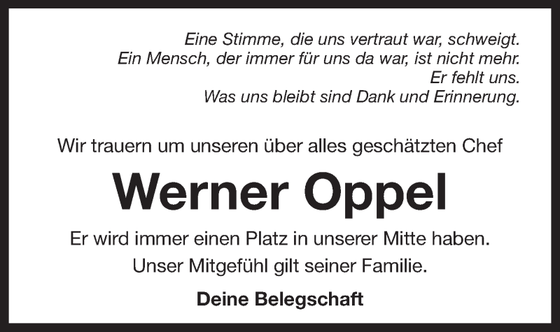  Traueranzeige für Werner Oppel vom 19.07.2018 aus Der Bote