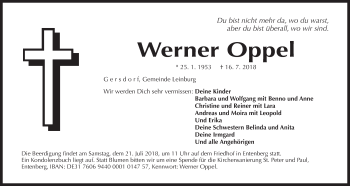 Traueranzeige von Werner Oppel von Der Bote