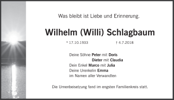 Traueranzeige von Wilhelm Schlagbaum von Pegnitz-Zeitung