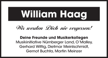 Traueranzeige von William Haag von Pegnitz-Zeitung