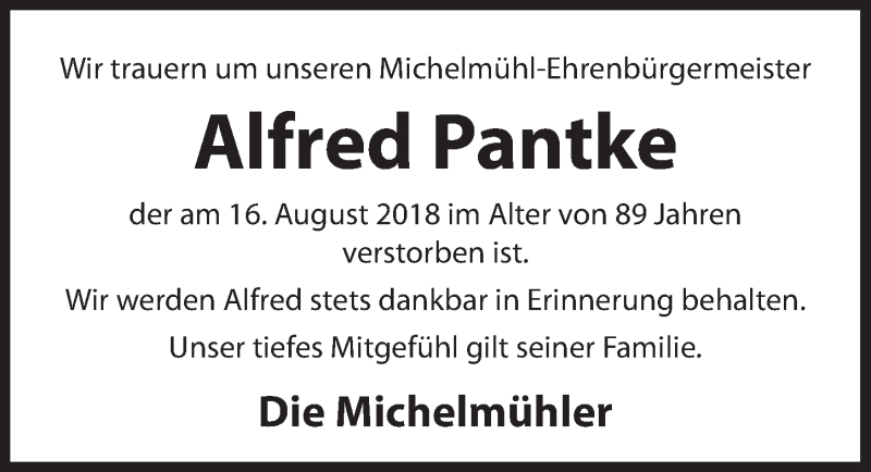  Traueranzeige für Alfred Pantke vom 25.08.2018 aus Hersbrucker Zeitung