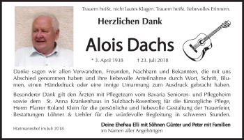Traueranzeige von Alois Dachs von Hersbrucker Zeitung