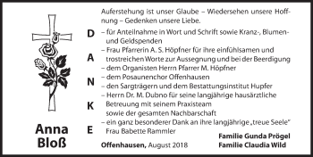 Traueranzeige von Anna Bloß von Hersbrucker Zeitung