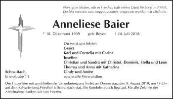 Traueranzeige von Anneliese Baier von Pegnitz-Zeitung