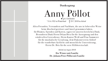Traueranzeige von Anny Pöllot von Der Bote