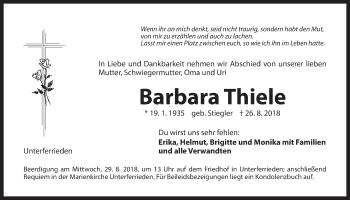 Traueranzeige von Barbara Thiele von Der Bote