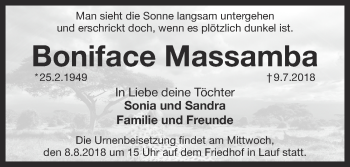 Traueranzeige von Boniface Massamba von Pegnitz-Zeitung