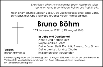 Traueranzeige von Bruno Böhm von Hersbrucker Zeitung