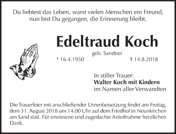 Traueranzeige von Edeltraud Koch von Pegnitz-Zeitung