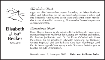 Traueranzeige von Elisabeth Becker von Pegnitz-Zeitung