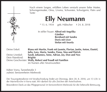 Traueranzeige von Elly Neumann von Hersbrucker Zeitung