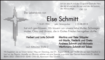 Traueranzeige von Else Schmitt von Pegnitz-Zeitung
