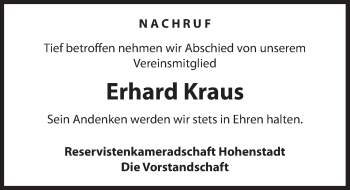 Traueranzeige von Erhard Kraus von Hersbrucker Zeitung
