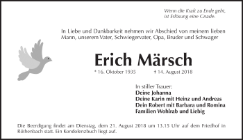 Traueranzeige von Erich Märsch von Pegnitz-Zeitung