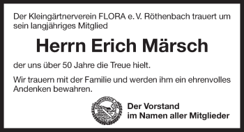 Traueranzeige von Erich Märsch von Pegnitz-Zeitung