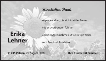 Traueranzeige von Erika Lehner von Hersbrucker Zeitung