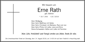 Traueranzeige von Erne Rath von Pegnitz-Zeitung