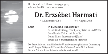 Traueranzeige von Erzsébet Harmati von Pegnitz-Zeitung