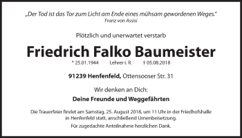 Traueranzeige von Friedrich Falko Baumeister von Hersbrucker Zeitung