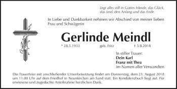 Traueranzeige von Gerlinde Meindl von Pegnitz-Zeitung