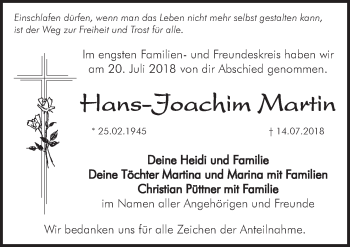 Traueranzeige von Hans-Joachim Martin von Pegnitz-Zeitung